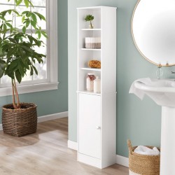 Mainstays White Bathroom Storage Linen Tower with Open and Concealed Shelves