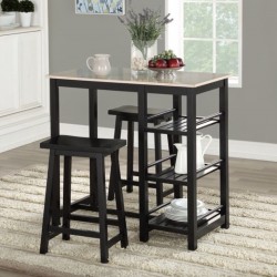 Mainstays Wood 3-Piece Tavern Set in Black with Storage Shelves