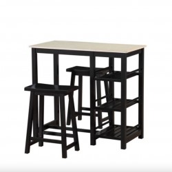 Mainstays Wood 3-Piece Tavern Set in Black with Storage Shelves