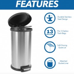 Mainstays Stainless Steel 10.5 Gallon Round Step Trash Can